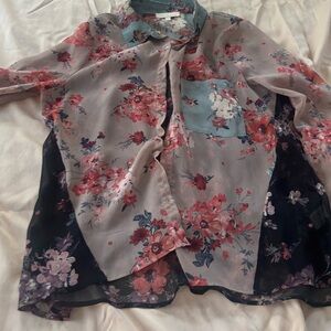 Floral Sheer Button-Up Blouse